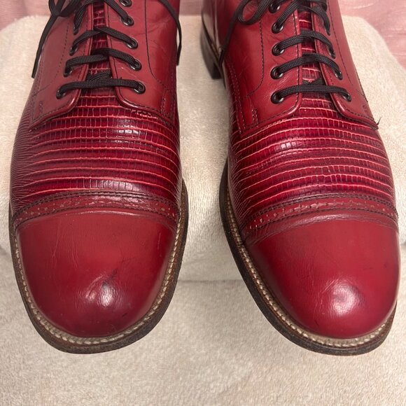 Stacy Adams Men Red Leather Dress Shoes Lizard Cap Toe Oxford Size 11.5D VTG - Picture 5 of 16
